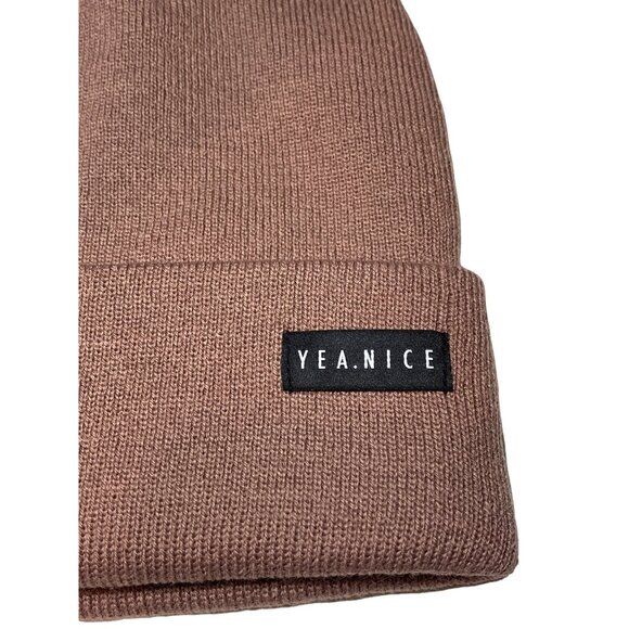 Yea.Nice Unisex Legend Knit Taupe Brown Dusty Rose Folded Beanie Hat Cap Winter - Picture 2 of 3